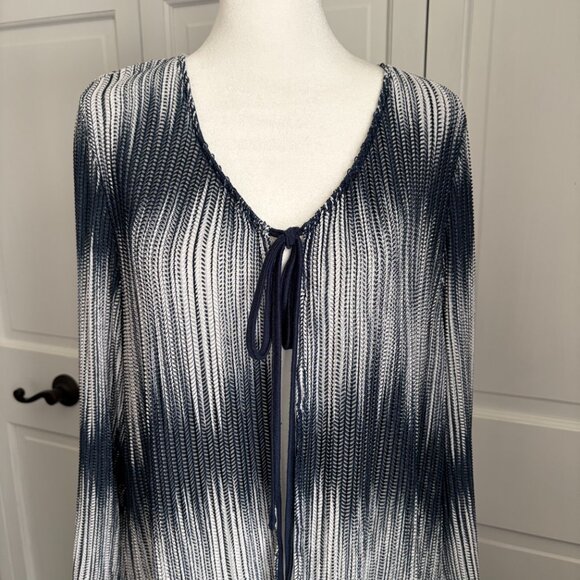 209 Brand Women's XL Blue and White Long Sleeve Cardigan Duster - Career, Casual - Picture 2 of 6
